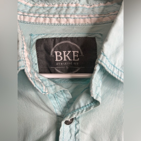 Mens BKE Buckle Button Down Casual Shirt Long-Sleeve Blue - Picture 2 of 3